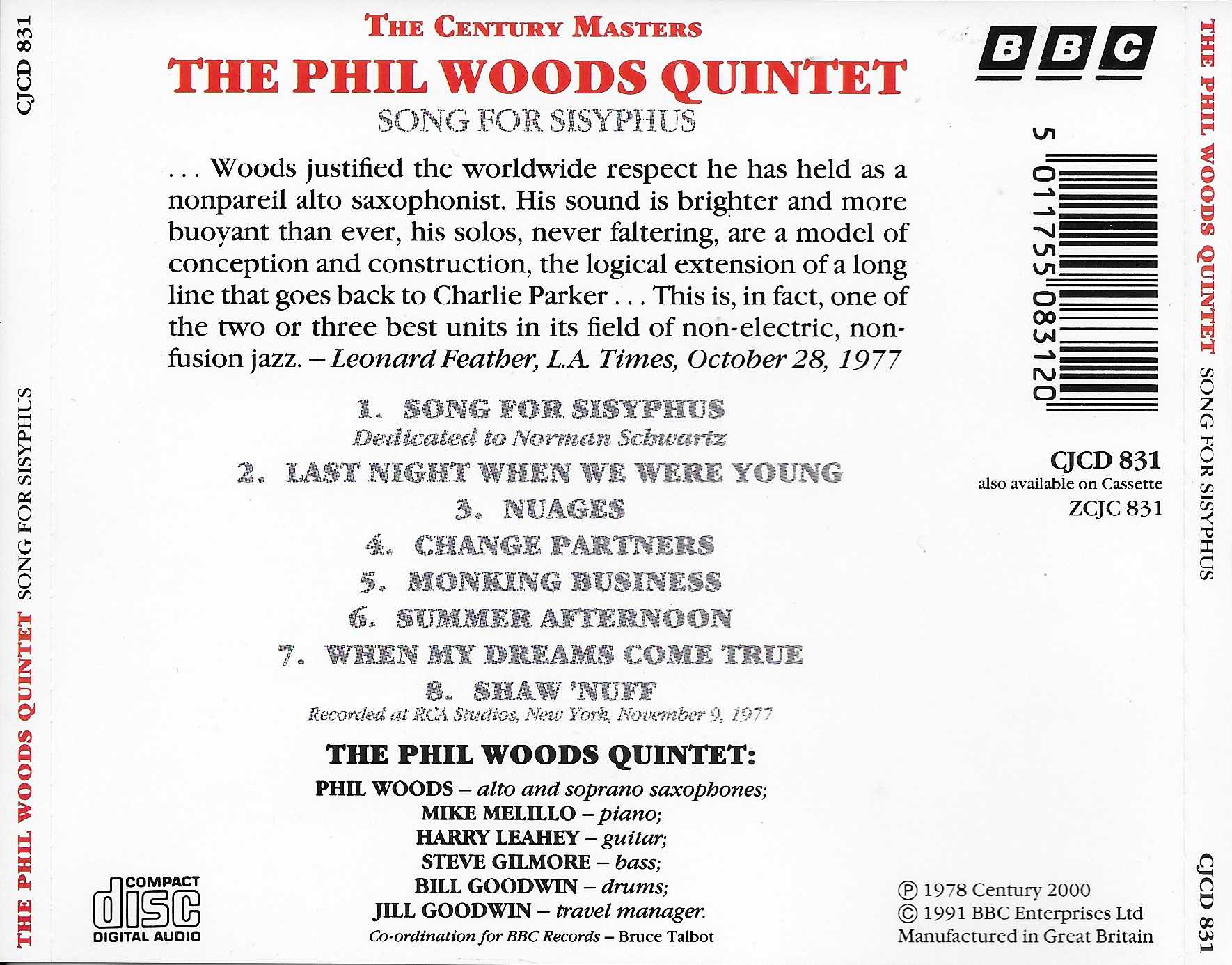 Picture of CJCD 831 The Century Catalogue - Song for Sisyphus by artist The Phil Woods Quintet from the BBC records and Tapes library